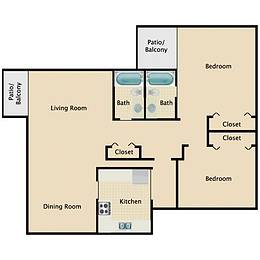 Floorplan Two Bedroom Two Bath Layout