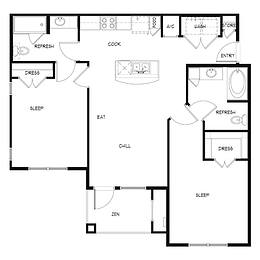 Floorplan Two Bedroom Two Bath Layout