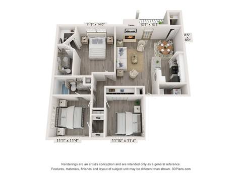 Floorplan 3 Bed, 2 Bath layout