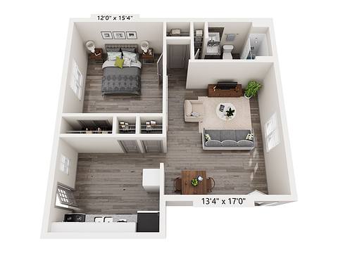 Floorplan 1 Bedroom 1C layout