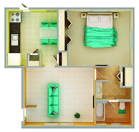 Floorplan 1 Bedroom 1C layout