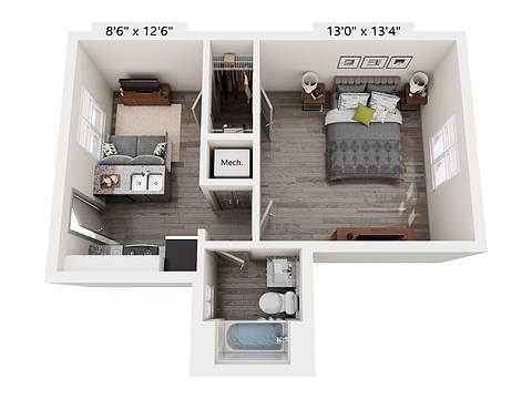 Floorplan 1 Bedroom 1A layout