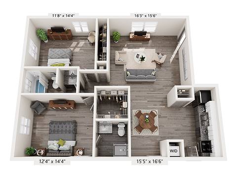 Floorplan 2 Bedroom B layout