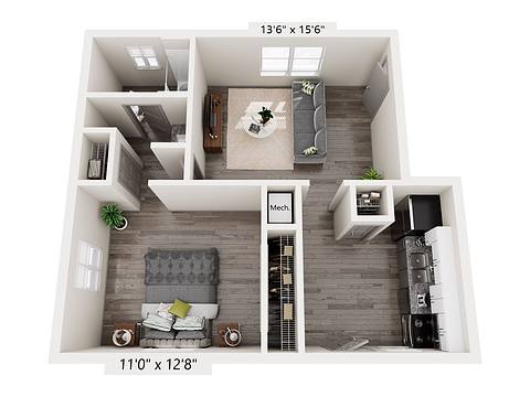 Floorplan 1 Bedroom 1B layout