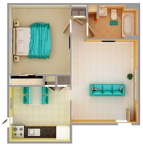 Floorplan 1 Bedroom 1B layout