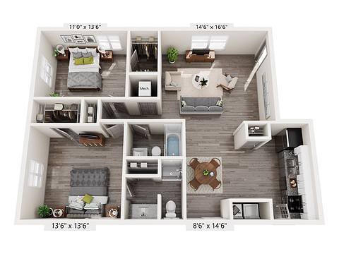 Floorplan 2 Bedroom C layout