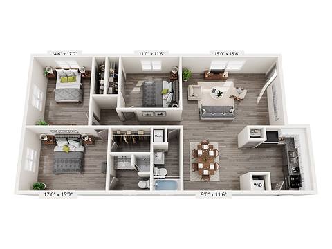 Floorplan 3 Bedroom A layout