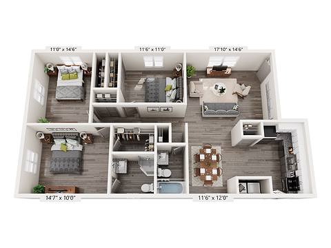 Floorplan 3 Bedroom + 2 layout