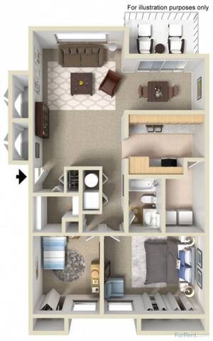 Floorplan Two Bedroom One Bath Standard layout