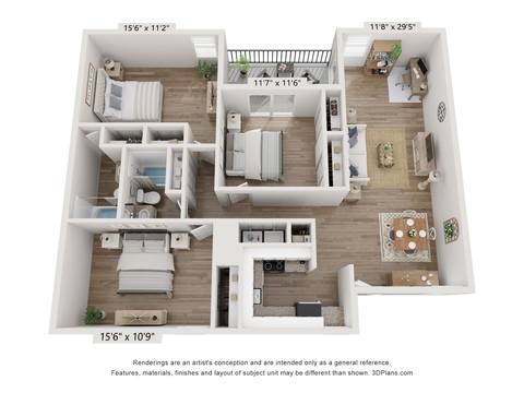 Floorplan Three Bed Two Bath layout