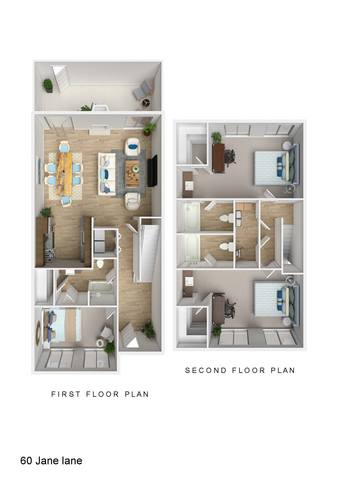 Floorplan Three Bedroom Townhomes layout