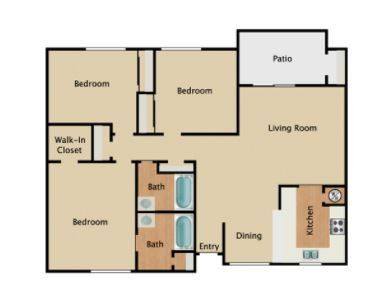 Floorplan Three Bedroom Two Bath layout