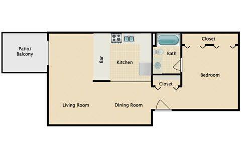 Floorplan One Bedroom One Bath layout