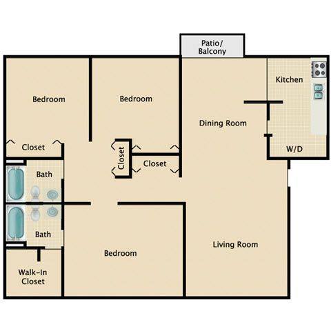 Floorplan Three Bedroom Two Bath layout