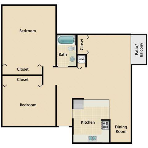 Floorplan Two Bedroom One Bath layout