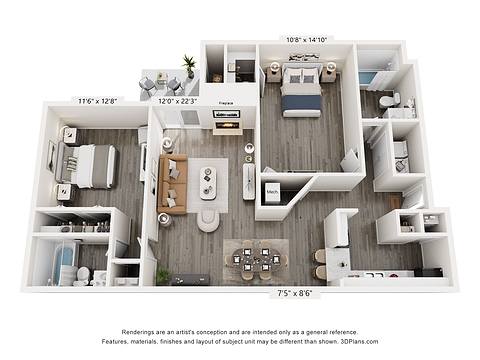 Floorplan 2 Bed / 2 Bath 1,137 layout