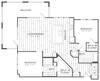 Floor plan of a house featuring a living/dining area, kitchen, and two bedrooms with walk-in closets.