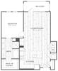 Layout of a one-bedroom apartment with balcony, living/dining area, kitchen, bath, and walk-in closet.