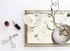 bathroom items on tray