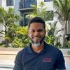 man wearing navy blue shirt