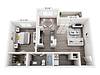 A floor plan of a stylish apartment with labeled room dimensions.