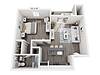 A floor plan of a small apartment featuring a living room, bedroom, kitchen, and bathroom.