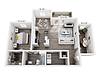A floor plan layout of a modern apartment with labeled room dimensions.
