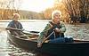 Couple in kayak on river