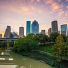 Houston skyline and the waterside and park greenspace