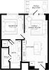 A1 floor plan featuring kitchen, dining/living room, bedroom, bath with walk-in closet, and patio/balcony