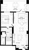 A6 floor plan featuring kitchen, living/dining room, bedroom, bath with walk-in closet, and extra-wide patio/balcony