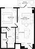 Floor plan A2 diagram showing kitchen, living/dining room, bedroom, bath with walk-in closet, and patio or balcony