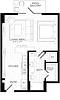 S1 floor plan featuring kitchen, living and sleeping area, and bath with walk-in closet
