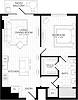 A5 floor plan featuring kitchen, living/dining room, bedroom, bath with walk-in closet, and patio/balcony