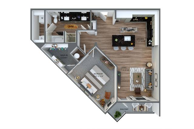 A 3D rendering of the A3 floorplan