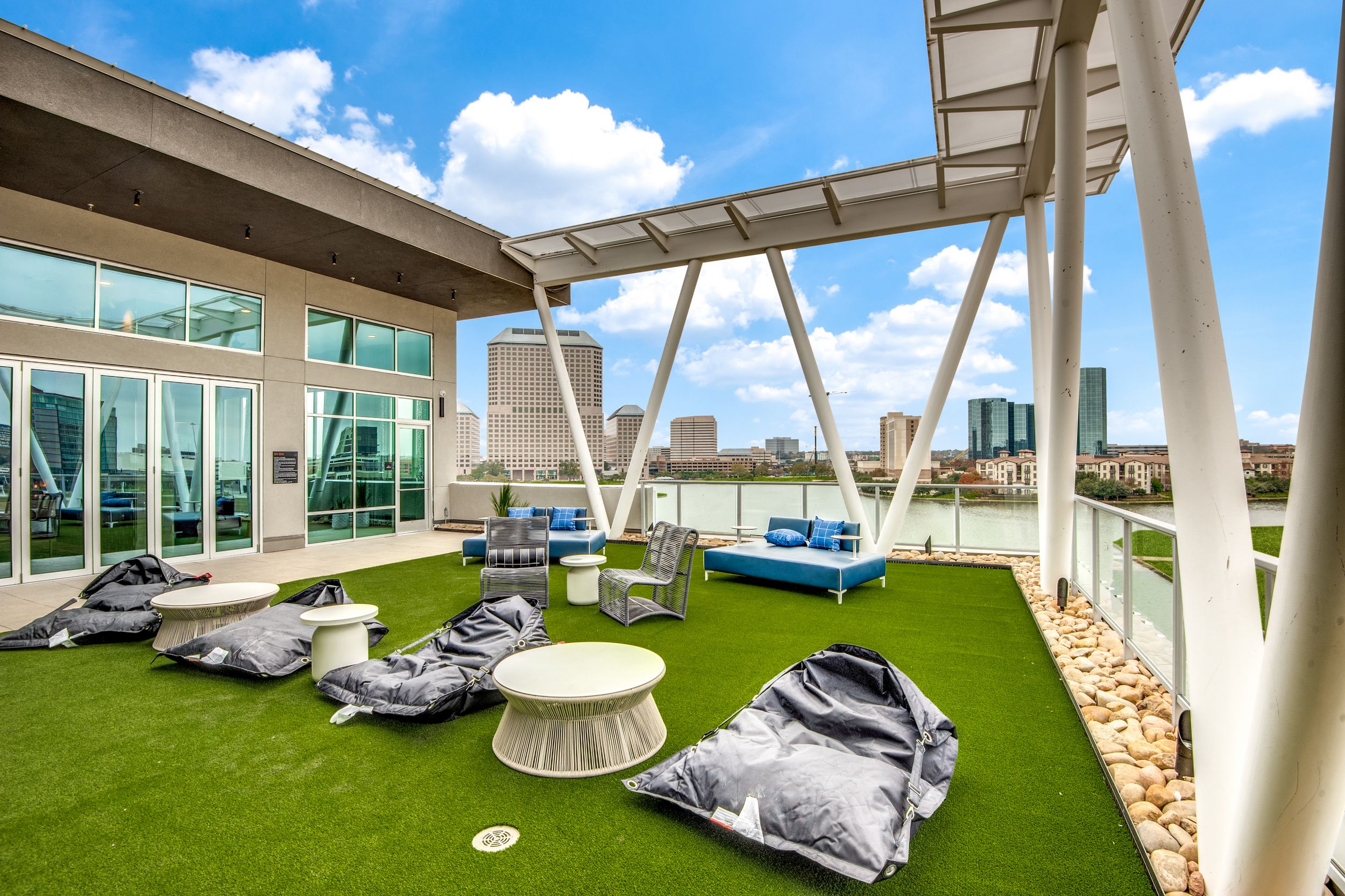 Rooftop lounge area with seating